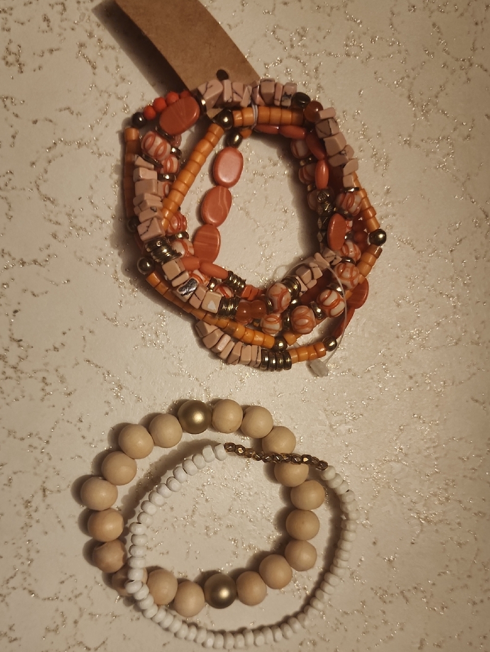 Stacked Orange & Neutral Beaded Bracelet Set